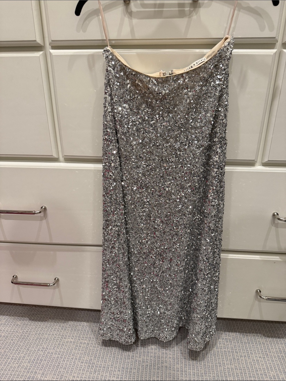 Alice + Olivia Silver Sequin A-Line Skirt